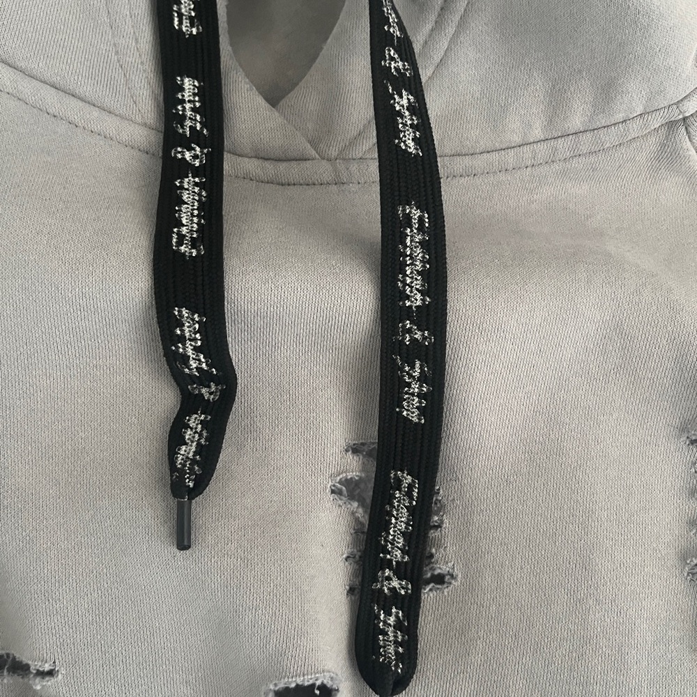 Gray Cropped Distressed Hoodie - Picture 4 of 12